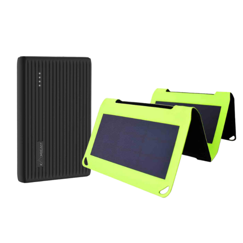 Beam travel power bundle with solar panel and power bank