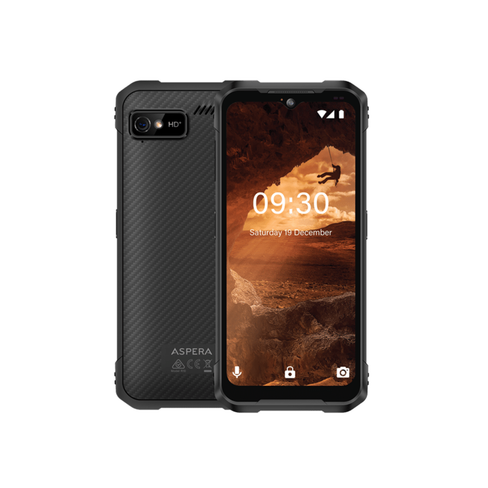 Aspera R10 rugged smartphone front and rear view