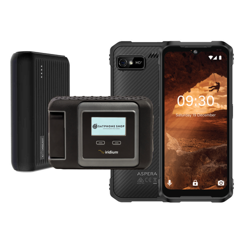 Iridium GO satellite communicator bundle with rugged phone and power bank