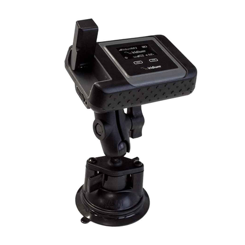 Iridium GO! mounted in window bracket on vehicle glass