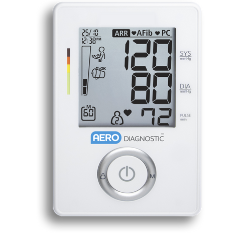 AERODIAGNOSTIC upper arm blood pressure monitor display close-up