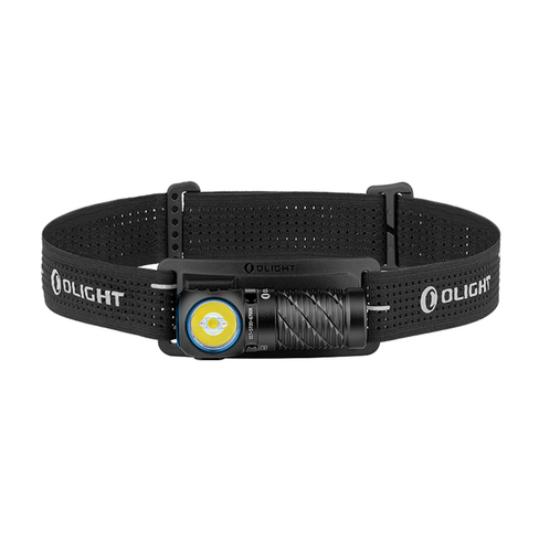 Olight Perun 3 Mini rechargeable head torch mounted on headband front view