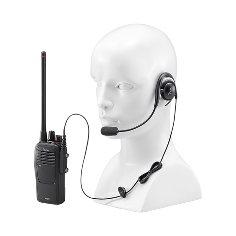 ICOM HS94LWP earhook headset worn with rotatable speaker