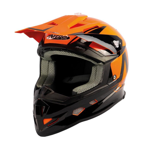 orange and black atv helmet