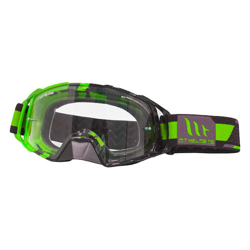 MT MX Evo Motocross Off Road Goggles - Black/Flu Green