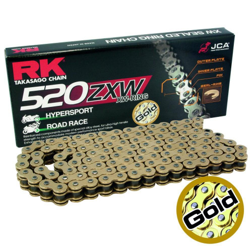 RK Motorcycle Motorbike Super HD X Ring Chain Alloy Steal 520 ZXW X 114 Gold