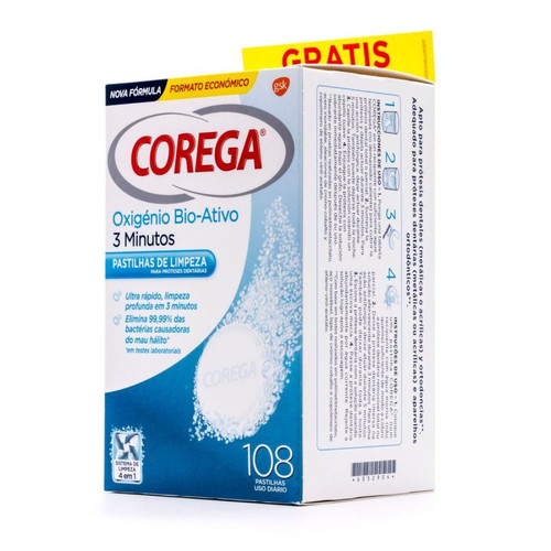 Corega oxígeno bioactivo 3 minutos gran formato 108 pastillas