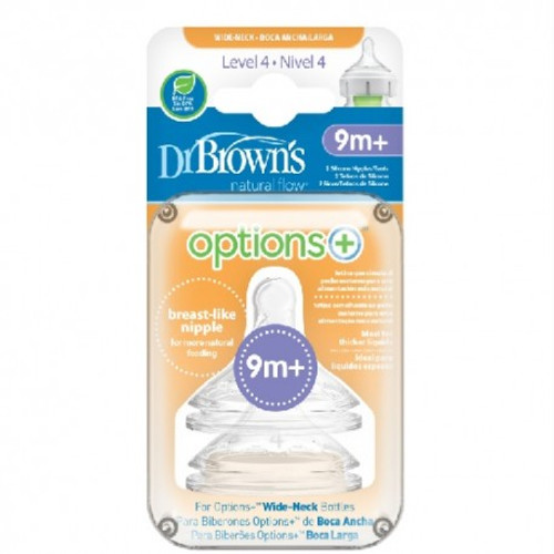 Dr brown's options+ tetina boca ancha nivel 4 +9 meses 2 UDS