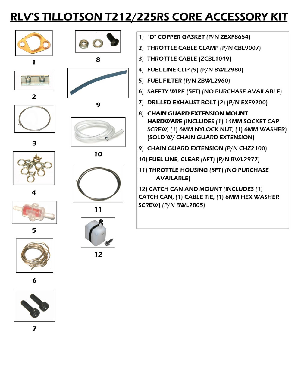 P/N ETK0507: RLV Tillotson T225RS Accessory Basic Kit #219