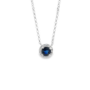 Blue Sapphire & Halo Diamond Necklace Blue Sapphire & Halo Diamond Necklace