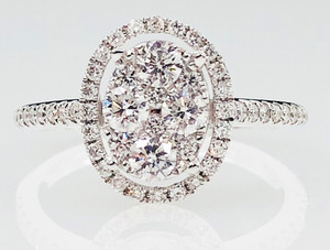 18CT Oval Cluster Diamond Halo Ring