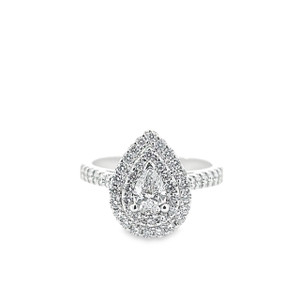 Double Halo Pear Shape Diamond Ring