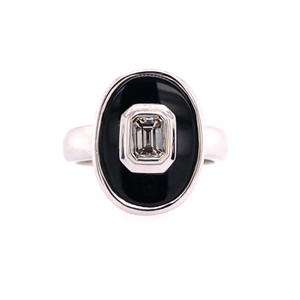 Onyx & Emerald Cut Diamond Oval Ring