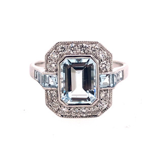 Aquamarine & Diamond Deco Ring