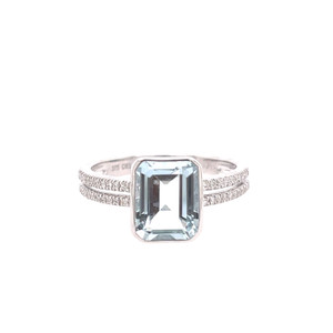 Emerald-Cut Aquamarine & Diamond Ring