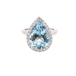 Pear-Shaped Aquamarine & Diamond Halo Ring Pear-Shaped Aquamarine & Diamond Halo Ring