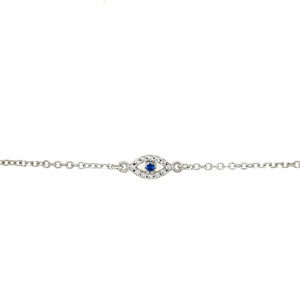 Mini Reversible Blue Evil Eye Bracelet - White Gold