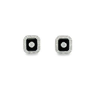 Onyx & Diamond Halo Stud Earrings