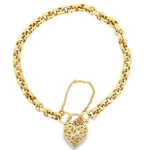 Classic Hollow Belchor Link Bracelet with Heart Paddlock