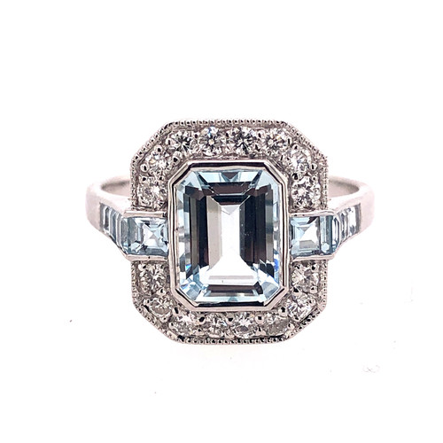 Aquamarine & Diamond Deco Ring Aquamarine & Diamond Deco Ring