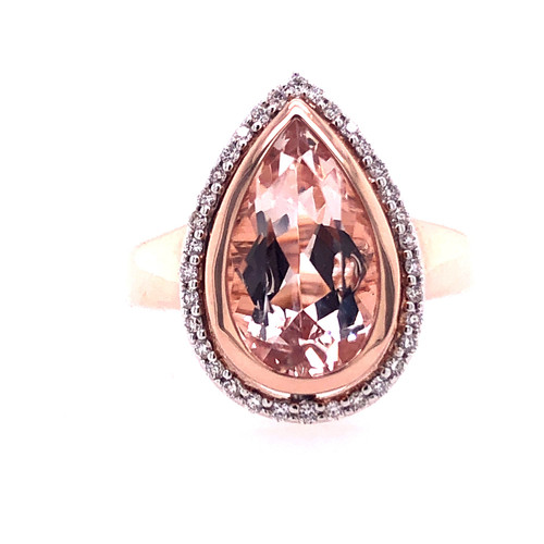 Pear-Shaped Morganite & Diamond Halo Ring
