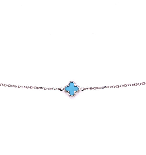 Turquoise Clover Bracelet - White Gold Turquoise Clover Bracelet - White Gold