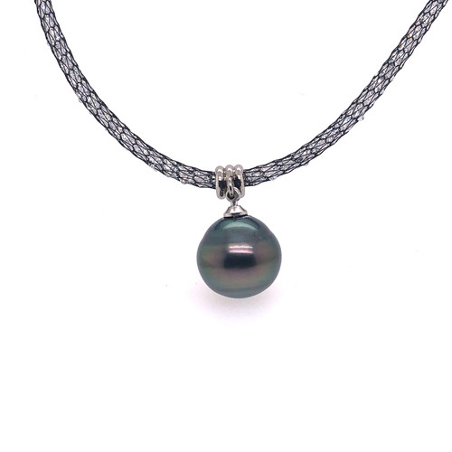Tahitian Pearl and Black Mesh Crystal Necklet