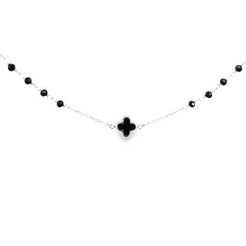 Onyx & Onyx Bead Bracelet  - White Gold