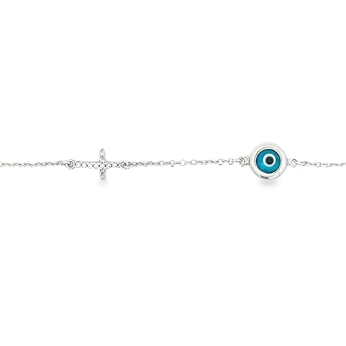 Round Evil Eye & Cubic Cross - White Gold