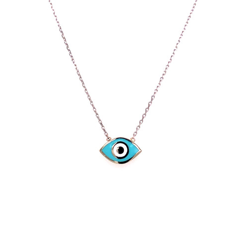 Blue Enamel Evil Eye Necklace - White Gold Blue Enamel Evil Eye Necklace - White Gold