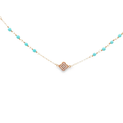Cubic  & Turquoise Bead Bracelet - Rose Gold