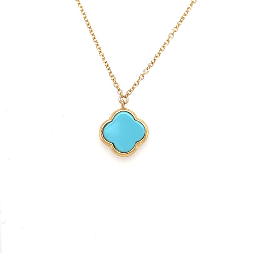 Turquoise Clover Necklace - Yellow Gold Turquoise Clover Necklace - Yellow Gold
