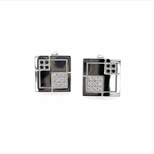 Checker Cubic Silver Cufflinks