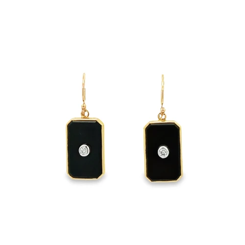 Emerald-Cut Onyx & Diamond Drop Earrings