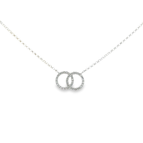 Double Circle Diamond Necklace - White Gold
