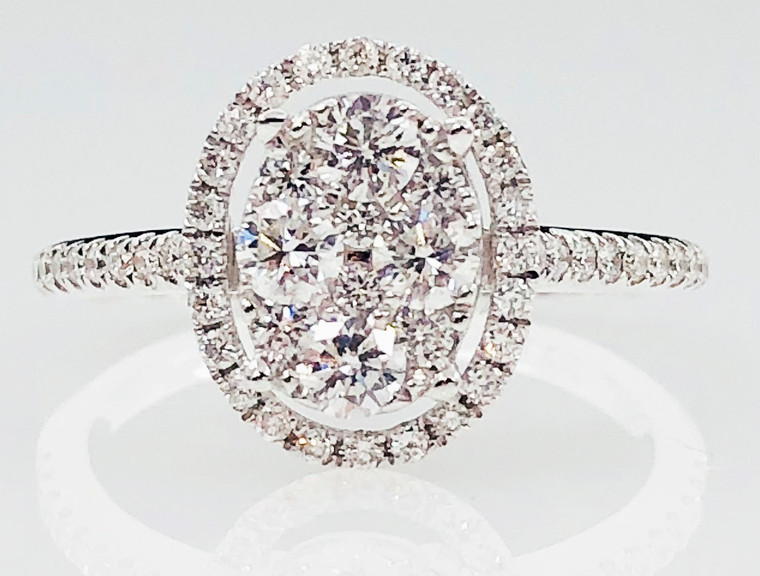 18CT Oval Cluster Diamond Halo Ring