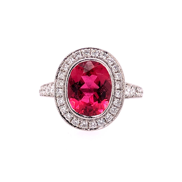 Diamond & Rubellite Milgraine Edge Ring