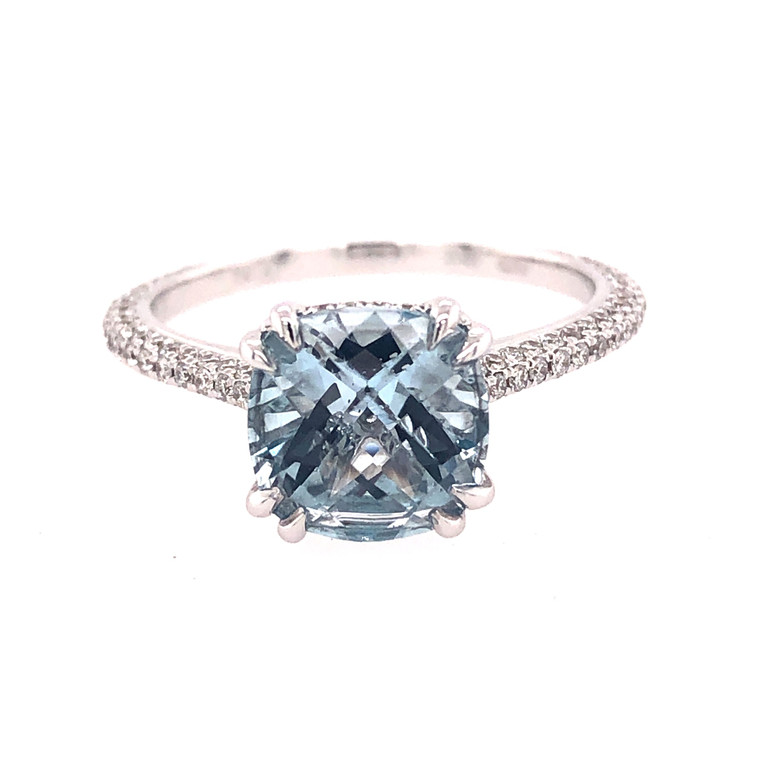 Aquamarine & Diamond  Hidden Halo Ring