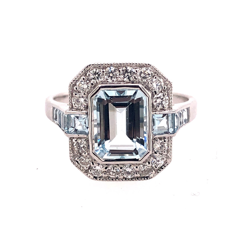 Aquamarine & Diamond Deco Ring