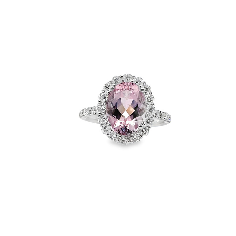 Pink Morganite and Diamond Halo Ring