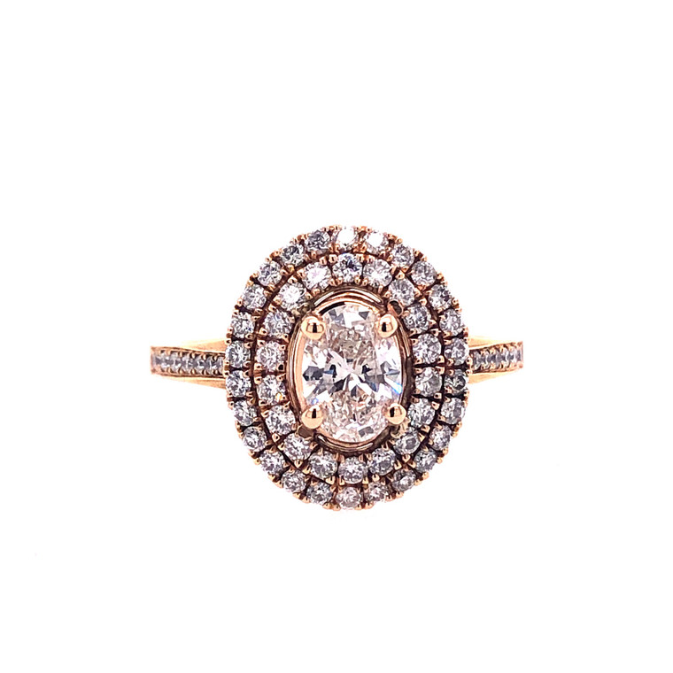 Oval-Cut Diamond Double Halo Ring