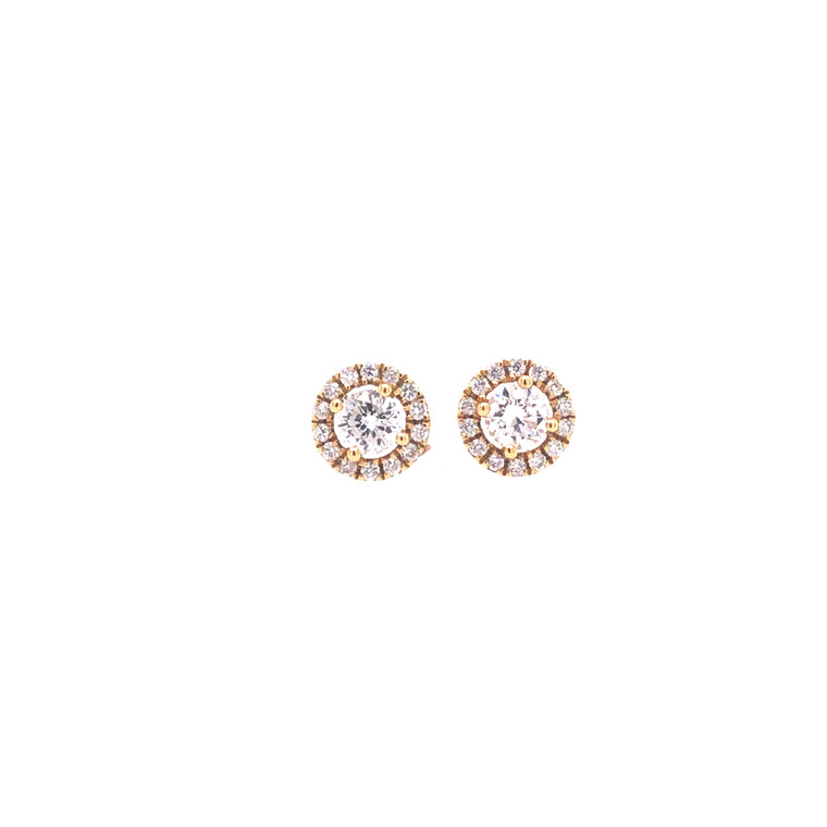 Diamond Halo Stud Earrings - Yellow Gold