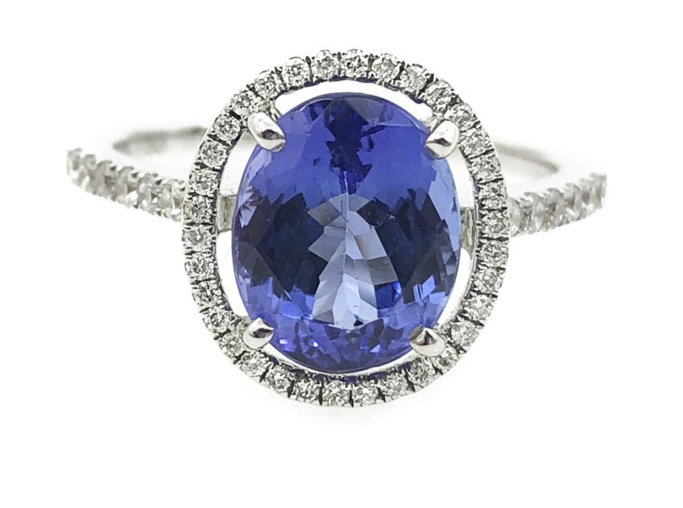 Oval Tanzanite & Halo Diamond Ring