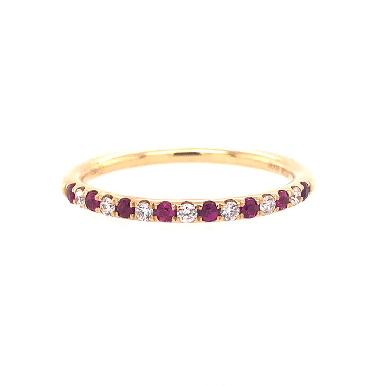 Ruby & Diamond Mini Curve Band - Yellow Gold