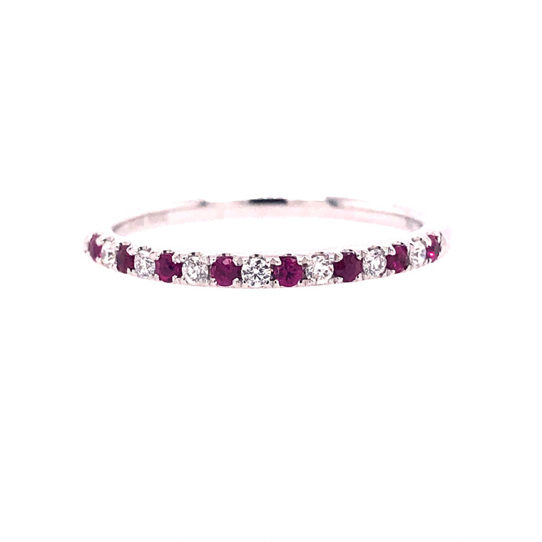 Ruby & Diamond Mini Curve Band - White Gold