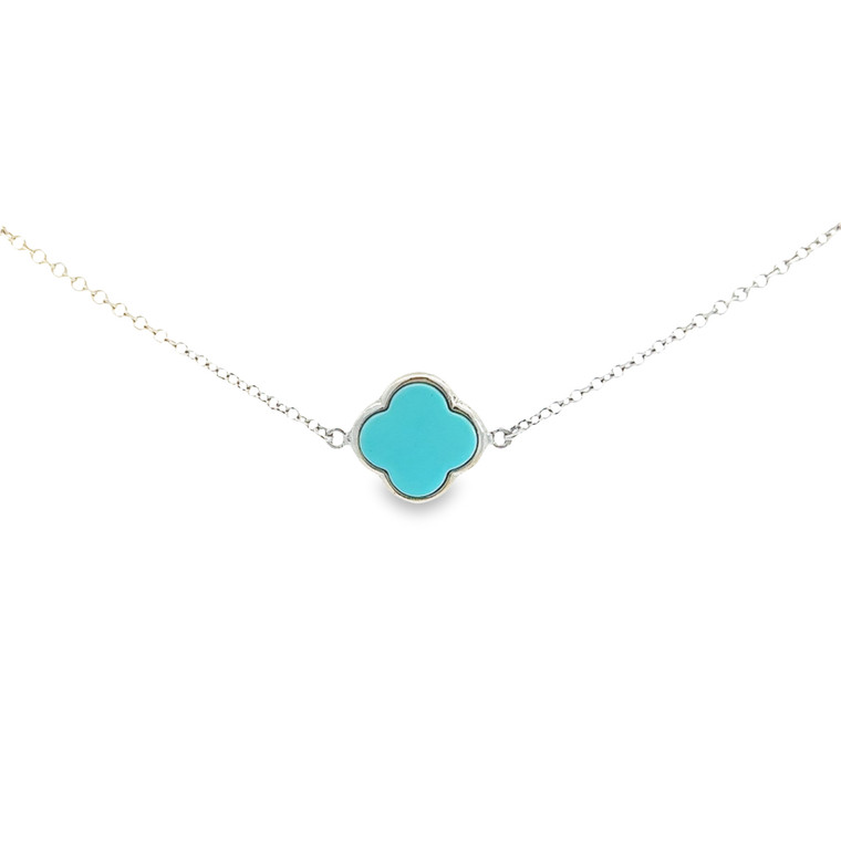 Large Clover- Turquoise - White Gold