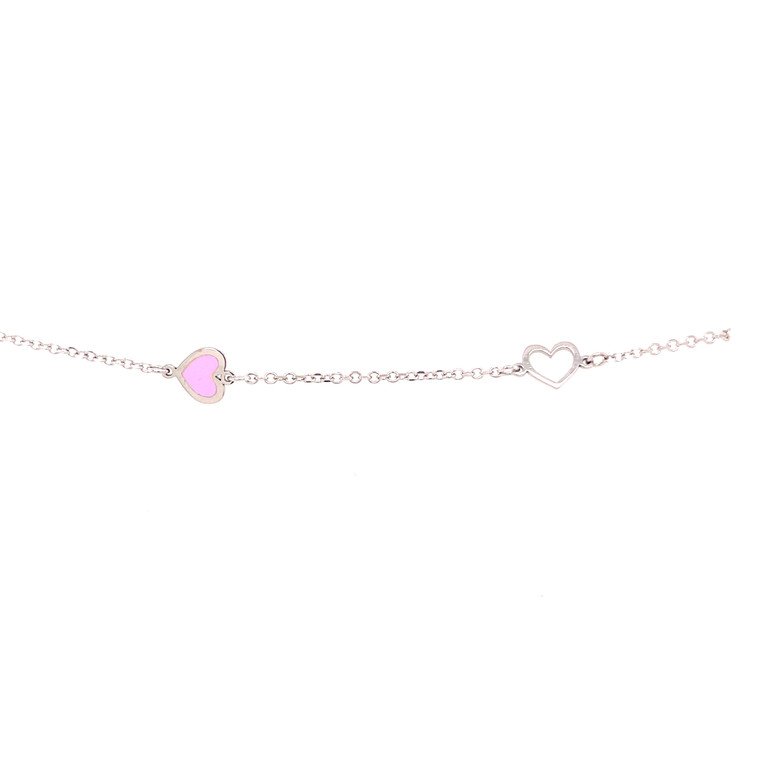 Enamel Heart Bracelet - White Gold