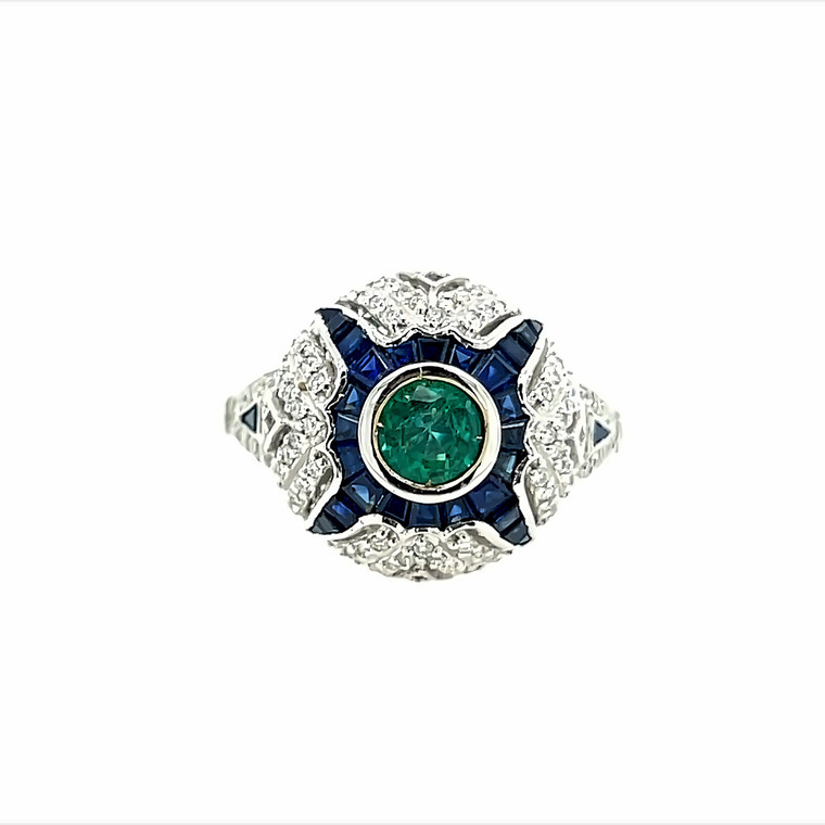 Throne Emerald Sapphire & Diamond Ring