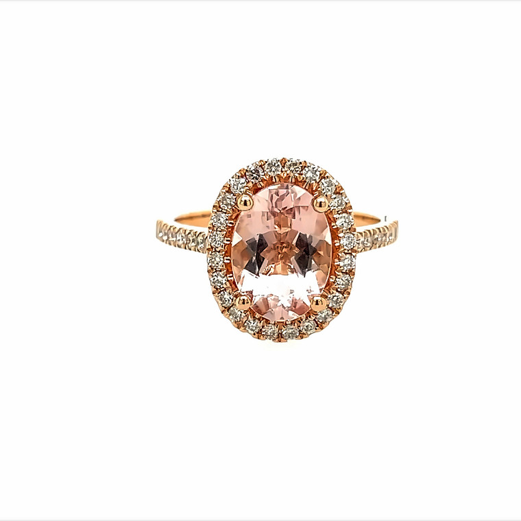 Oval Morganite & Diamond Halo Ring