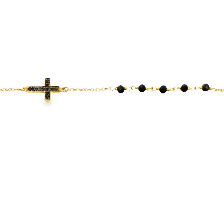 Onyx Bead & Black Cubic Cross Bracelet